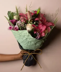 Gift a loved one this beautiful arrangement which includes Rose, Lily, Chrysanthemum, Wild Flowers and Foliage.