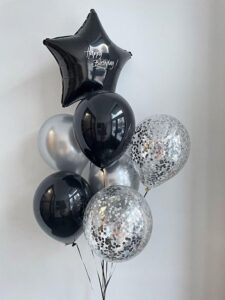 Create a memorable balloon arrangement for your special occasion! 6 latex balloons with 1 personalized star balloon Color theme can be customized