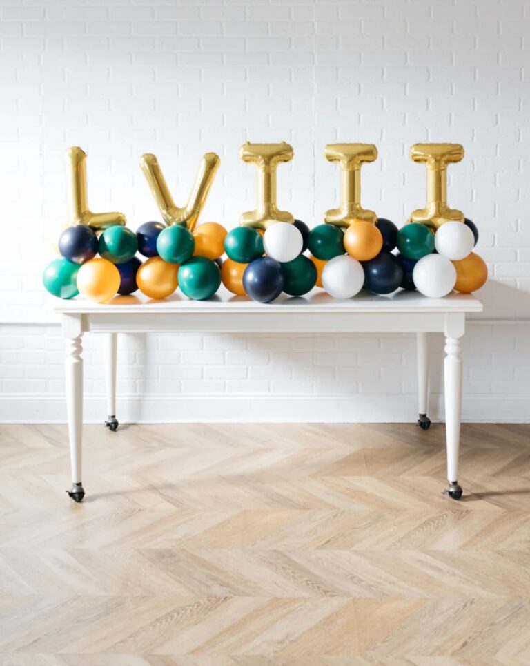 This arrangement includes six foil letter balloons (not helium) and latex balloons. The balloon color theme and letters can be customized to your preference. Foil letters are available in Gold, Silver, and Rose Gold, and they are 16” in size.
