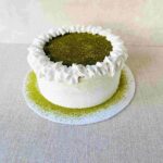 Matcha lychee strawberry bliss – light japanese matcha sponge layered with juicy lychee and strawberries, enveloped in matcha-dusted whipped cream. Delicately balanced and refreshingly elegant! Measuring 7 inches in diameter and 3-4 inches in height.