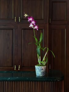 Selina | Purple Dendrobium Orchid in a Distressed Chinoiserie Pot