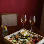 A spanish inspired seafood platter and wine for 2