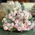 Imported pink spray roses | petite arrangement | approx 16 inch width