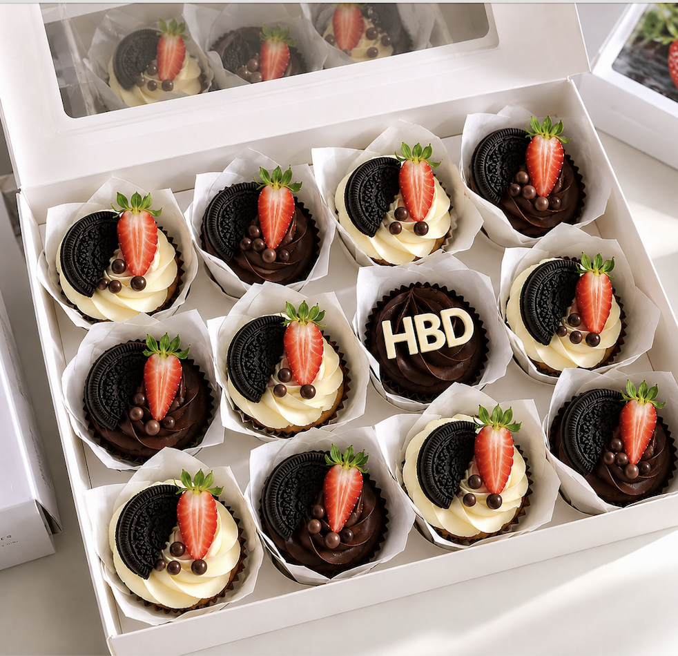 A Box of Delectable Chocolate Cupcakes -  